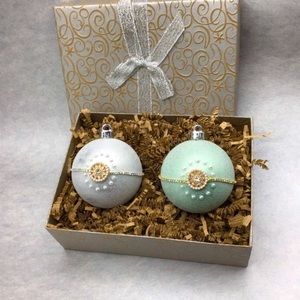 Silver and Mint Pearl and Crystal Ornaments